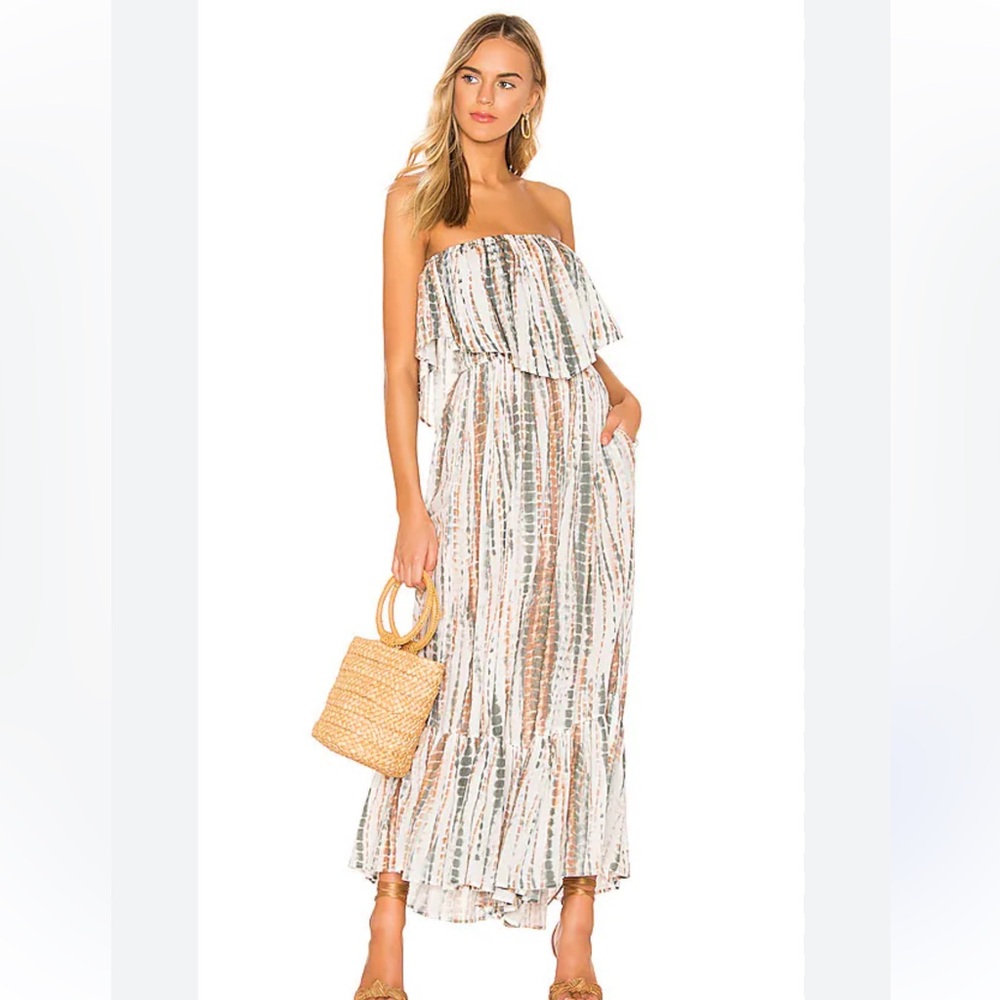 Free People Summer Vibes Strapless Tube Jumpsuit Ivory Tie Dye Size XS